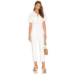 We The Free White Button-Front Short Sleeve Jumpsuit